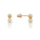 Brinco Bolinha fixa com Perola Natural 3mm Infantil Bebê Ouro 18k