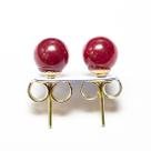 Brinco Bolinha Pedra Jade Vermelho Tarraxa Banho Dourado