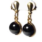 Brinco Bolinha Pedra Obsidiana Negra Meia Lua Pino Dourado