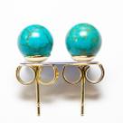 Brinco Bolinha Pedra Turquesa Azul Pino Tarracha Dourado