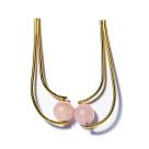 Brinco Boomerang Montagem Pedra Quartzo Rosa Dourado