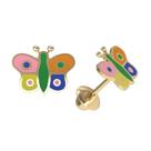 Brinco Borboleta Colorida Ouro 18k FE04K105