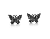 Brinco Borboleta Negra Cravejada Banhado a Ródio Negro - Joia Elegante