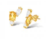 Brinco Botão de Prata 925 com Banho em Ouro Amarelo 18k com Citrino e Zircônias Incolores