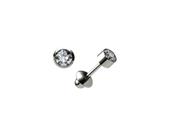 Brinco Branco Bebê Segundo Furo Tubinho Pedra Branca 2.5mm Ouro 18K k0.62