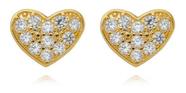 Brinco Cecília Coração Caixa Cravejada Zircônia Cristal Banhado em Ouro 18k