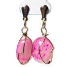 Brinco Cesta Amarrada Pedra Ágata Rosa Pino Tarracha Dourado