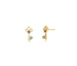 Brinco Chave com Pontos de Zircônias Coloridas Banhado a Ouro - 1,2 cm x 0,7 cm
