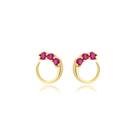Brinco Circulo com Zirconias Coloridas Banhadas a Ouro 18k