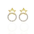 Brinco círculo cravejado com estrela lisa