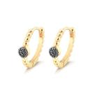 Brinco Clic Bolinha Florzinha Zirconias Negras Folheado Ouro