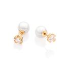 BRINCO COM 2 ZIRCÔNIAS DE 5MM E 2 PÉROLAS SINTÉTICA Brinco feminino folheado a ouro 18k joia antialérgica presente feminino mulheres