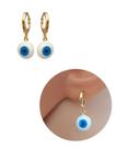 Brinco com Argolinha Circulo Resina Olho Grego Folheado Ouro 18k Antialérgico