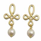 Brinco com Design Trabalhado e Pérola Tradicional Banhado Ouro 18k Semijoia