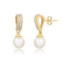 Brinco com Microzircônias Pingente de Pérola Folheado a Ouro 18k