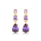 Brinco Com Pedras Ametista Roxo Feminino Folheado A Ouro 18k Brinco Com Pedras Ametista Roxo Feminino Folheado A Ouro 18k