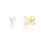 Brinco Com Trio De Pérolas Shell Folheado A Ouro
