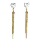 Brinco Comprido Coração Zircônia Cristal e Correntes Banhado a Ouro 18K Semijoia