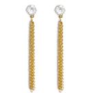 Brinco Comprido Zircônia Cristal e Correntes Banhado a Ouro 18K Semijoia
