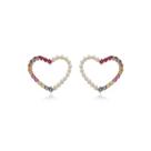 Brinco Coração 18x21mm Cravejado com Zircônia e Pérolas