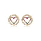 Brinco Coração Vazado Cravejado com Pérolas e Mix Color