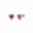 Brinco Coração Zircônia Rosa e Cristal Banhado a Prata