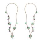 Brinco Cristal Paraiba Cristal Tanzanita Cristal Esmeralda Ear Jacket Encaixe Flores - Banho Ouro