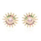 Brinco Cristal Quartzo Rosa Zircônia Colorida Sol Brilhante - Banho Ouro