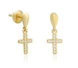 Brinco Cruz Com Zircônias Em Ouro 18k