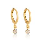 Brinco de argola fechada com gota branca folheado em ouro 18k