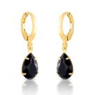 Brinco De Argola Gotinha Preta De Zirconia Folheado A Ouro