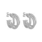 Brinco de argola tripla tubo liso enola p folheado em ródio branco Brinco de argola tripla tubo liso enola p folheado em ródio branco