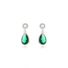 Brinco De Gota Cravejada Cristal + Verde Prata Brinco De Gota Cravejada Cristal + Verde Prata