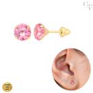 Brinco de Ouro 10K 416 Zircônia Rosa de 4mm para Bebês, Crianças e Adultos Brinco de Ouro 10K 416 Zircônia Rosa de 4mm para Bebês, Crianças e Adultos