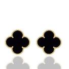 Brinco de ouro 18 k Trevo Perdra Onix 8mm .