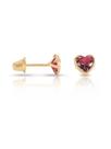 Brinco De Ouro 18k 750 Coração 3mm Pedra Zirconia Vermelha