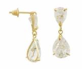 Brinco De Ouro 18k-750 Pedra Gota Dupla + Certificado
