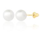 Brinco De Ouro 18k 750 Pérola 6mm Feminino Antialérgico Par