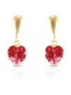 Brinco De Ouro 18k 750 Pingente Coração Vermelho Zircônia