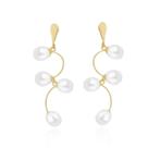 Brinco De Ouro 18k Com Pérolas Naturais Gota Galho Duplo