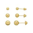 Brinco De Ouro 18k Feminino Bola Kit 3 Furos