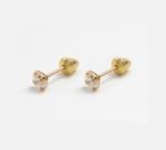 Brinco de Ouro 18k Infantil bebê ou 2 furo 3mm com tarracha baby - Zircônia BRANCA