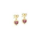 Brinco De Ouro 18k Laço Com Coração Vermelho Rubi Brinco De Ouro 18k Laço Com Coração Vermelho Rubi