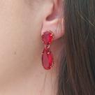 Brinco De Pedra Gota Vermelho Folheado A Ouro
