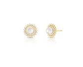Brinco de Pérola com Duas Fileiras de Zircônias Banhado a Ouro - Elegância e Sofisticação