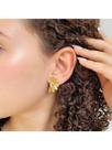 Brinco de Pressão Meia Flor Girassol, Dourado, Banhado á ouro 18k