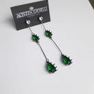 Brinco de semi jóia banhado a rodio negro longo Verde com zirconias