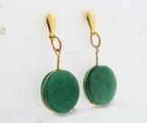Brinco Disco Pedra Quartzo Verde Tarracha Dourado Brinco Disco Pedra Quartzo Verde Tarracha Dourado