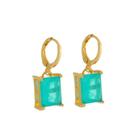 Brinco Dourado Argolinha Pedra Retangular Verde Brinco Dourado Argolinha Pedra Retangular Verde