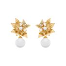 Brinco Dourado com Folhas em Zircônia e Pérolas Brinco Dourado com Folhas em Zircônia e Pérolas